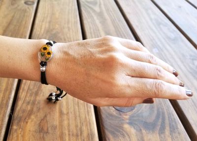 Sunflowers Oval Leather Bracelet, Transparent