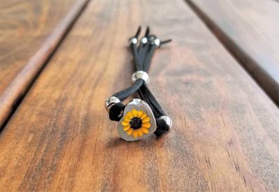Sunflower Small Heart Leather Bracelet, Transparent.