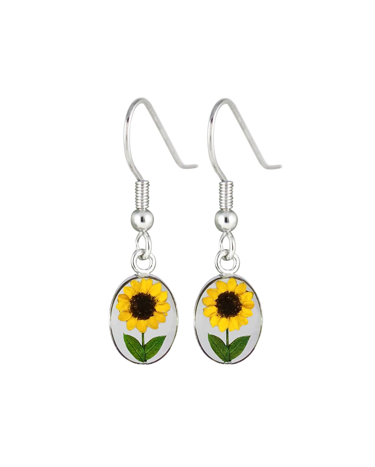 Sunflower Small Oval Hanging Earrings, Transparent.