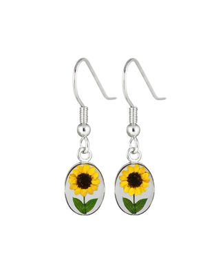 Sunflower Small Oval Hanging Earrings, Transparent.