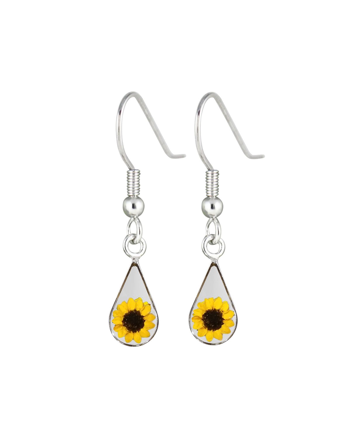 Sunflower Teardrop Hanging Earrings, Transparent.