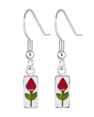 Real Rose Small Rectangle Earrings, Transparent.