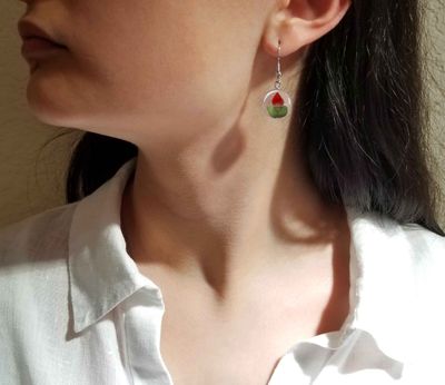 Real Rose Small Circle Earrings, Transparent Background.