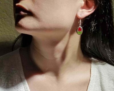 Real Rose Small Oval Earrings, Transparent Background.