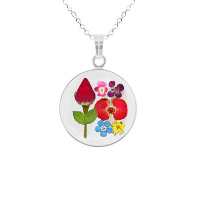 Rose &amp; Mix Flowers Medium Circle Necklace, Transparent
