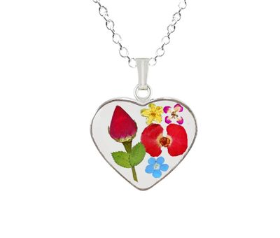 Rose &amp; Mixed Flowers Medium Heart Necklace, Transparent