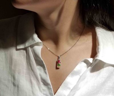 Rose Small Rectangle Necklace, Transparent Background