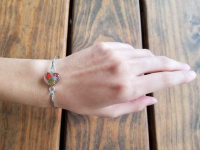 Rose and Mixed Flowers, Small Heart Bracelet, Transparent.