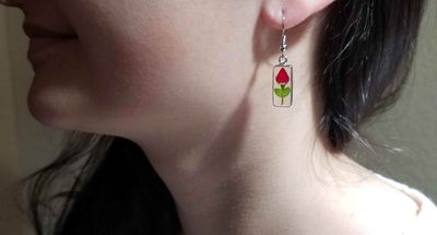 Real Rose Small Rectangle Earrings, Transparent.