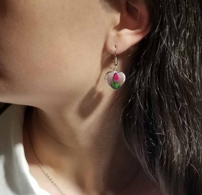 Real Rose Heart Earrings, Transparent Background
