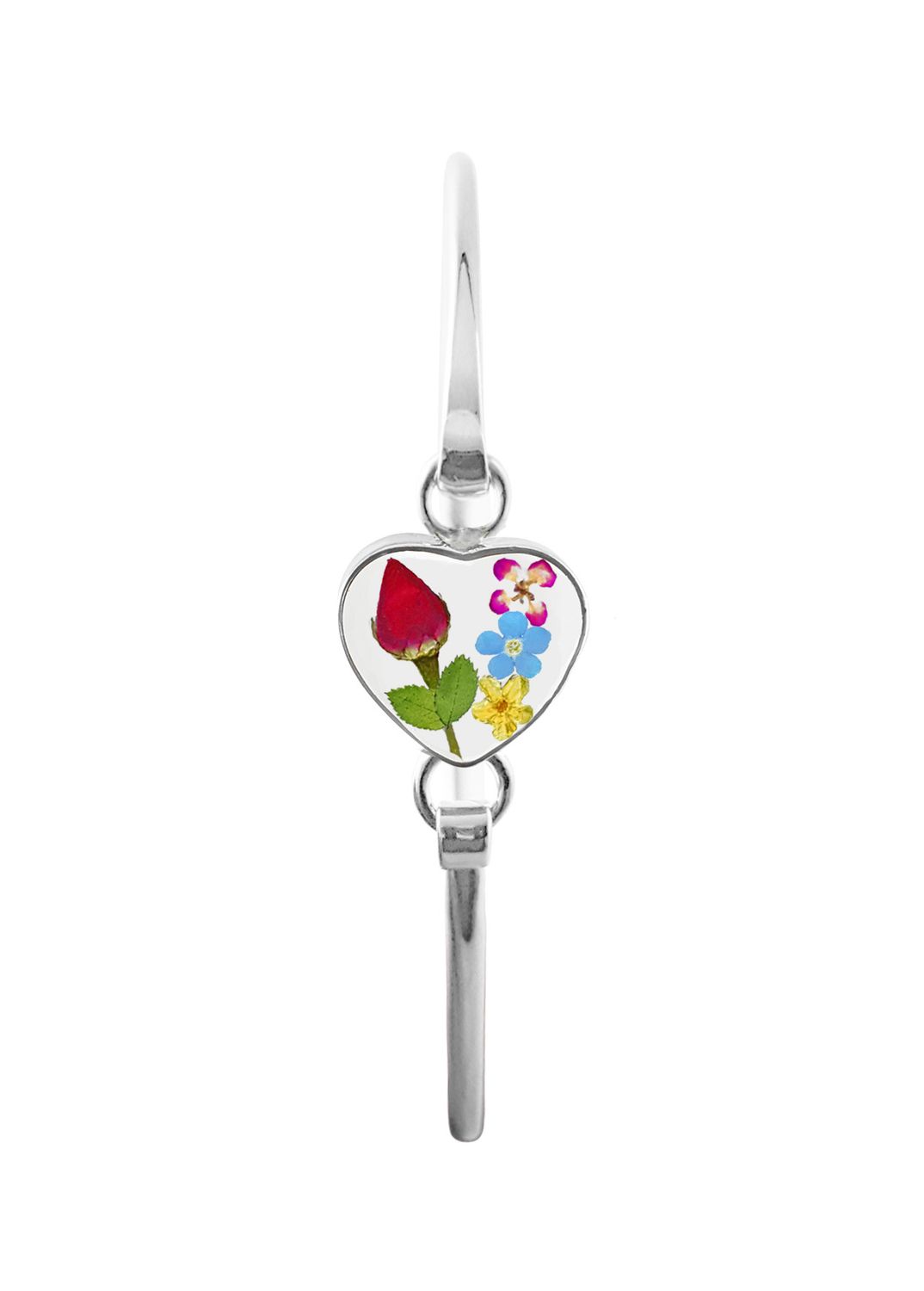 Rose and Mixed Flowers, Small Heart Bracelet, Transparent.