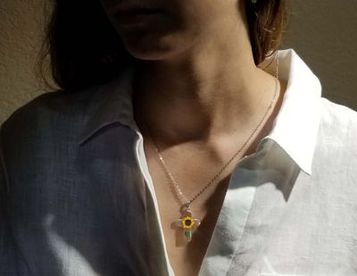 Sunflower, Medium Cross Necklace, Transparent