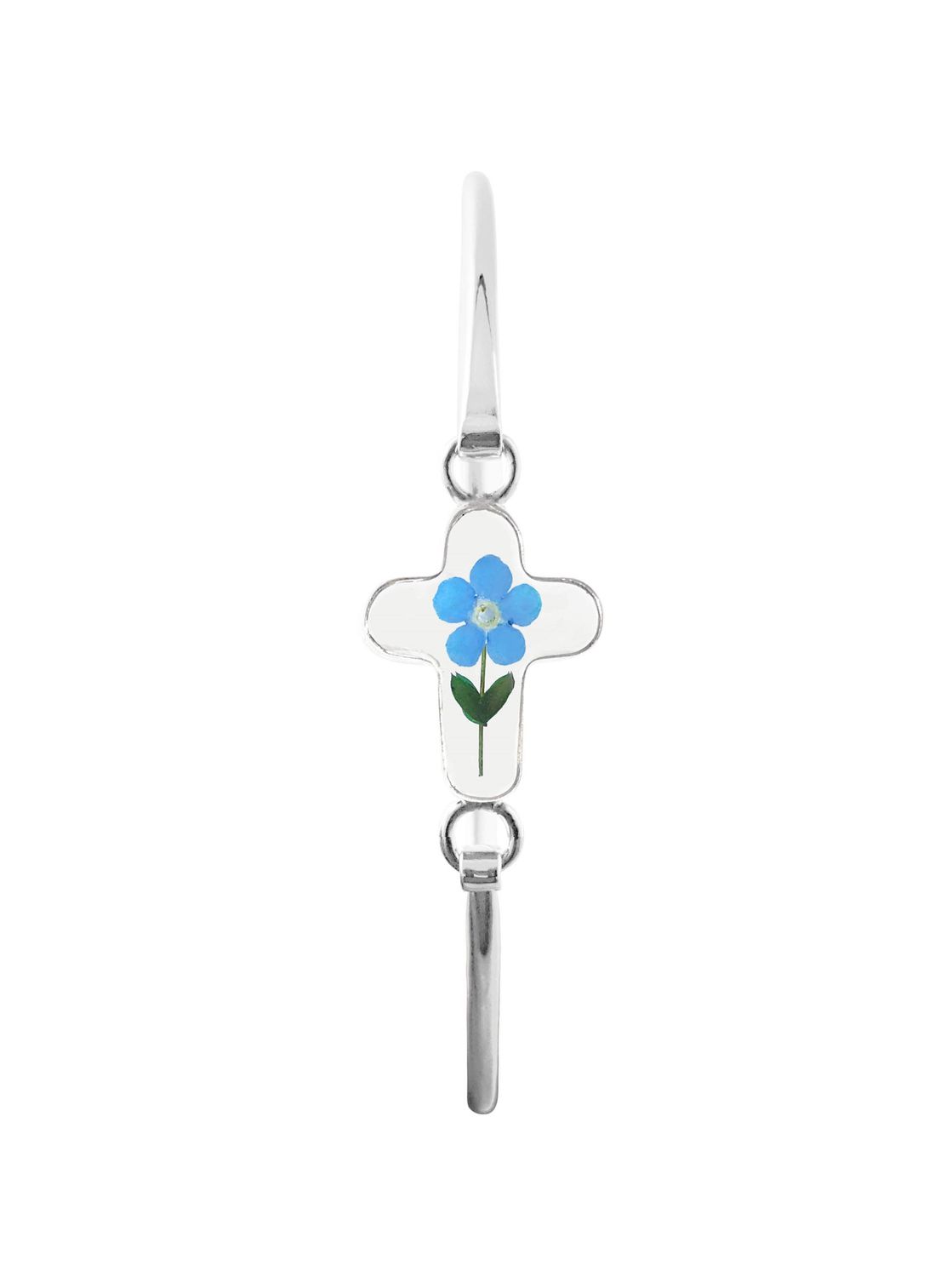 Real Forget-Me-Not Cross Bracelet, Transparent.
