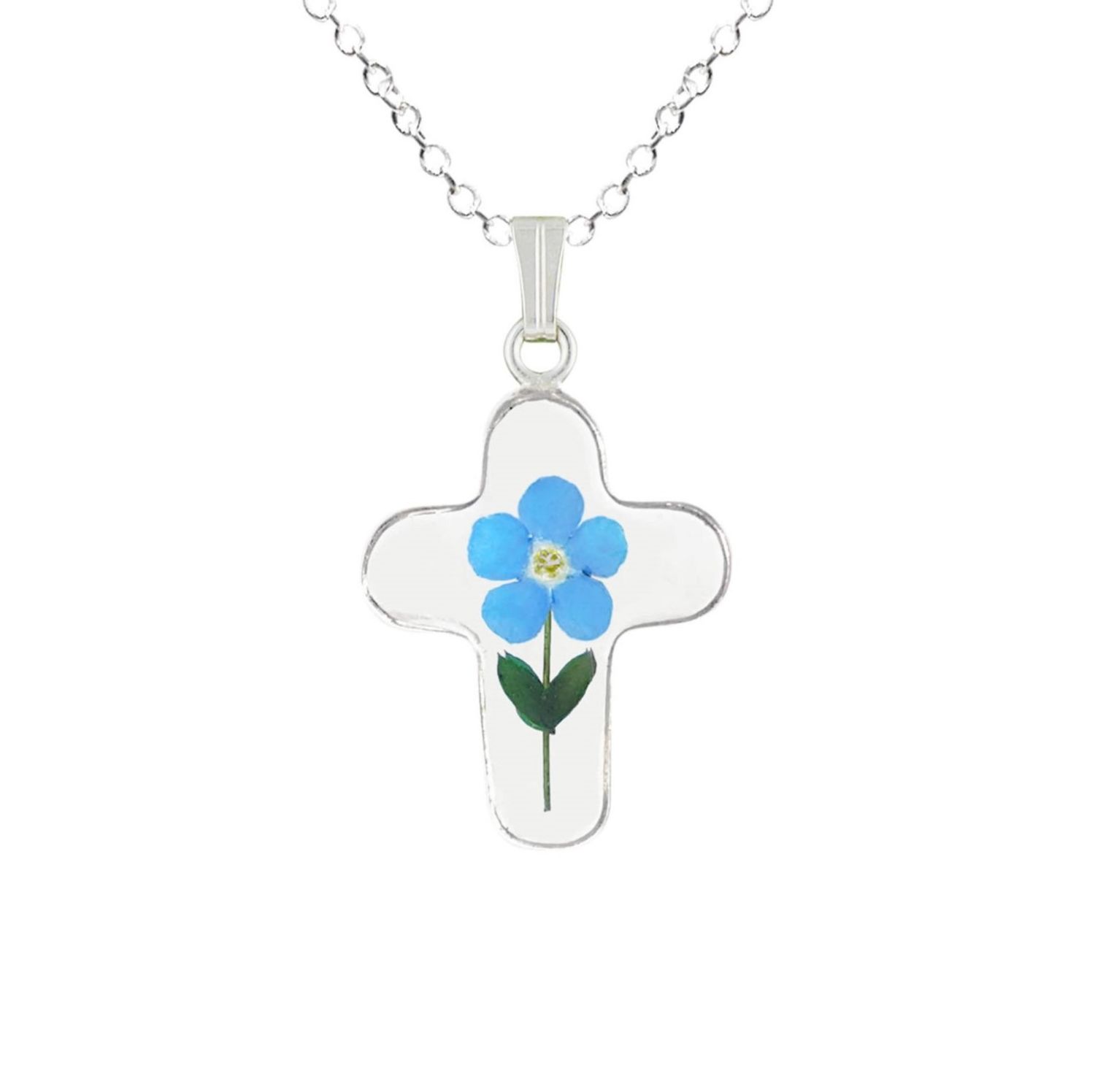 Forget Me Not Necklace, Medium Cross, Transparent