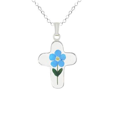 Forget Me Not Necklace, Medium Cross, Transparent
