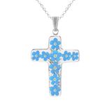 Forget-Me-Not Necklace, Large Cross, Transparent