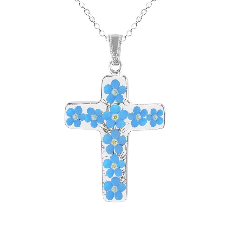 Forget-Me-Not Necklace, Large Cross, Transparent