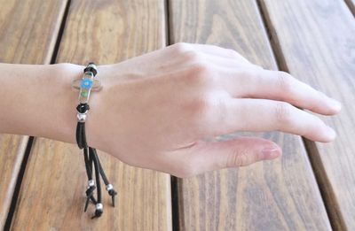 Forget-Me-Not, Cross Leather Bracelet, Transparent