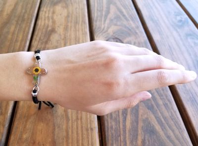 Sunflower Cross Leather Bracelet, Transparent