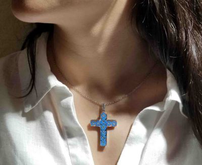 Forget-Me-Not Necklace, Large Cross, Transparent