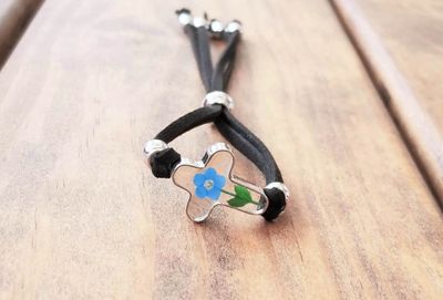 Forget-Me-Not, Cross Leather Bracelet, Transparent