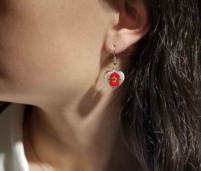 Crown of Thorns, Small Heart Hanging Earrings, Transparent