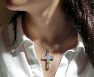 Forget-Me-Not Large Cross Necklace, Transparent