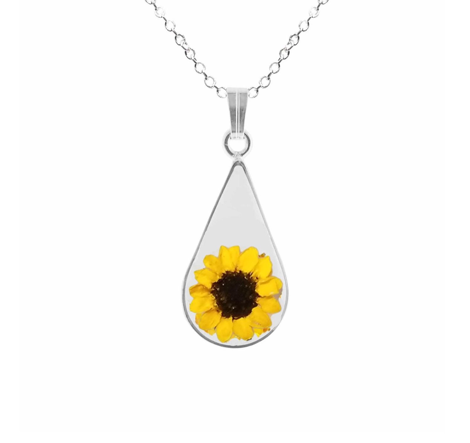Sunflower Necklace, Medium Teardrop, Transparent