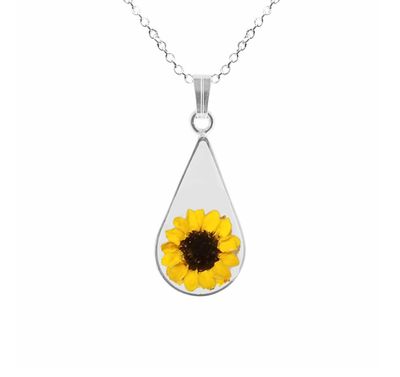 Sunflower Necklace, Medium Teardrop, Transparent