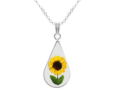 Sunflower Necklace, Medium Teardrop, Transparent