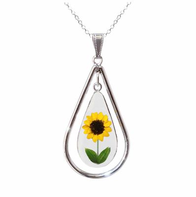 Sunflower Necklace, X-Large Swivel Teardrop, Transparent