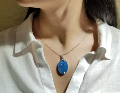 Forget-Me-Not Necklace, Large Oval, White Background