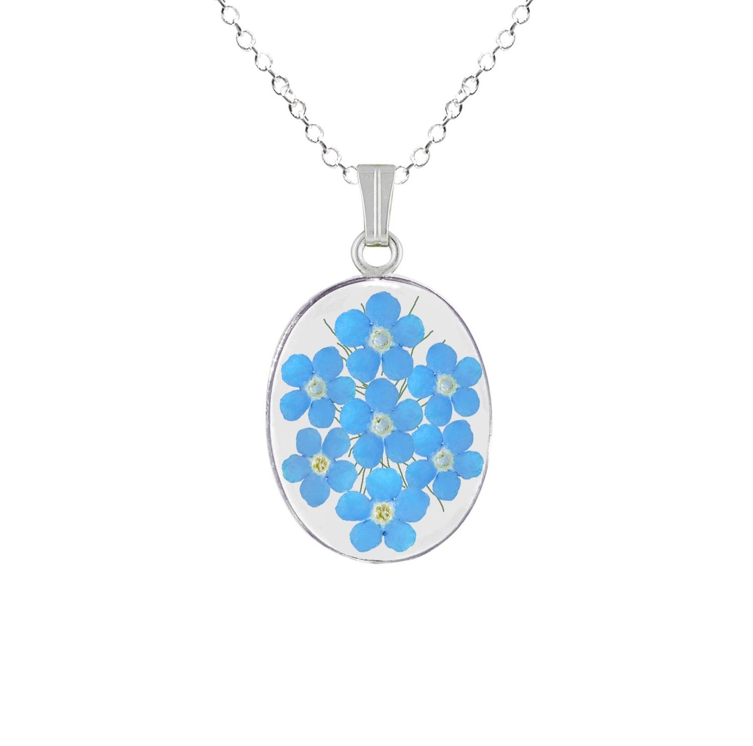 Forget Me Not Necklace, Medium Oval Pendant, Transparent