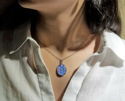 Forget Me Not Necklace, Medium Oval Pendant, Transparent