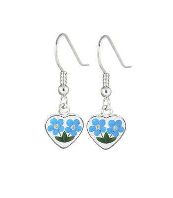 2 Forget-Me-Not, Heart Hanging Earrings, Transparent