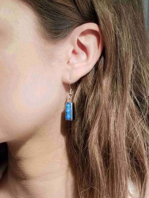 Forget-Me-Not, Rectangle Hanging Earrings, Transparent
