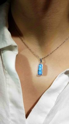 Forget me Not Necklace, Small Rectangle, Transparent.