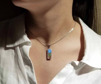 Forget Me Not Necklace, Medium Rectangle, Transparent