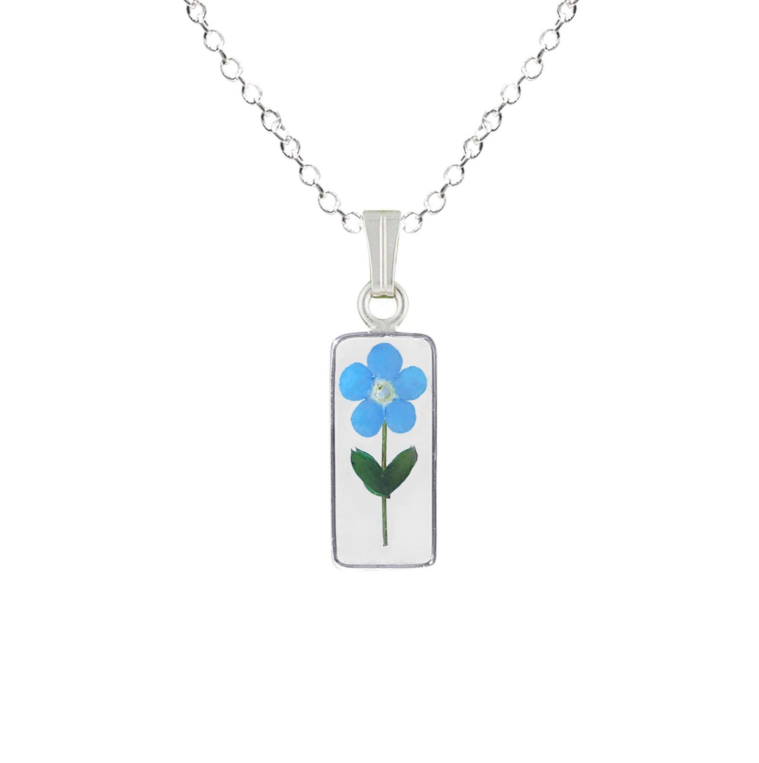 Forget me Not Necklace, Small Rectangle, Transparent.