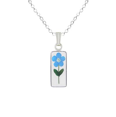 Forget me Not Necklace, Small Rectangle, Transparent.