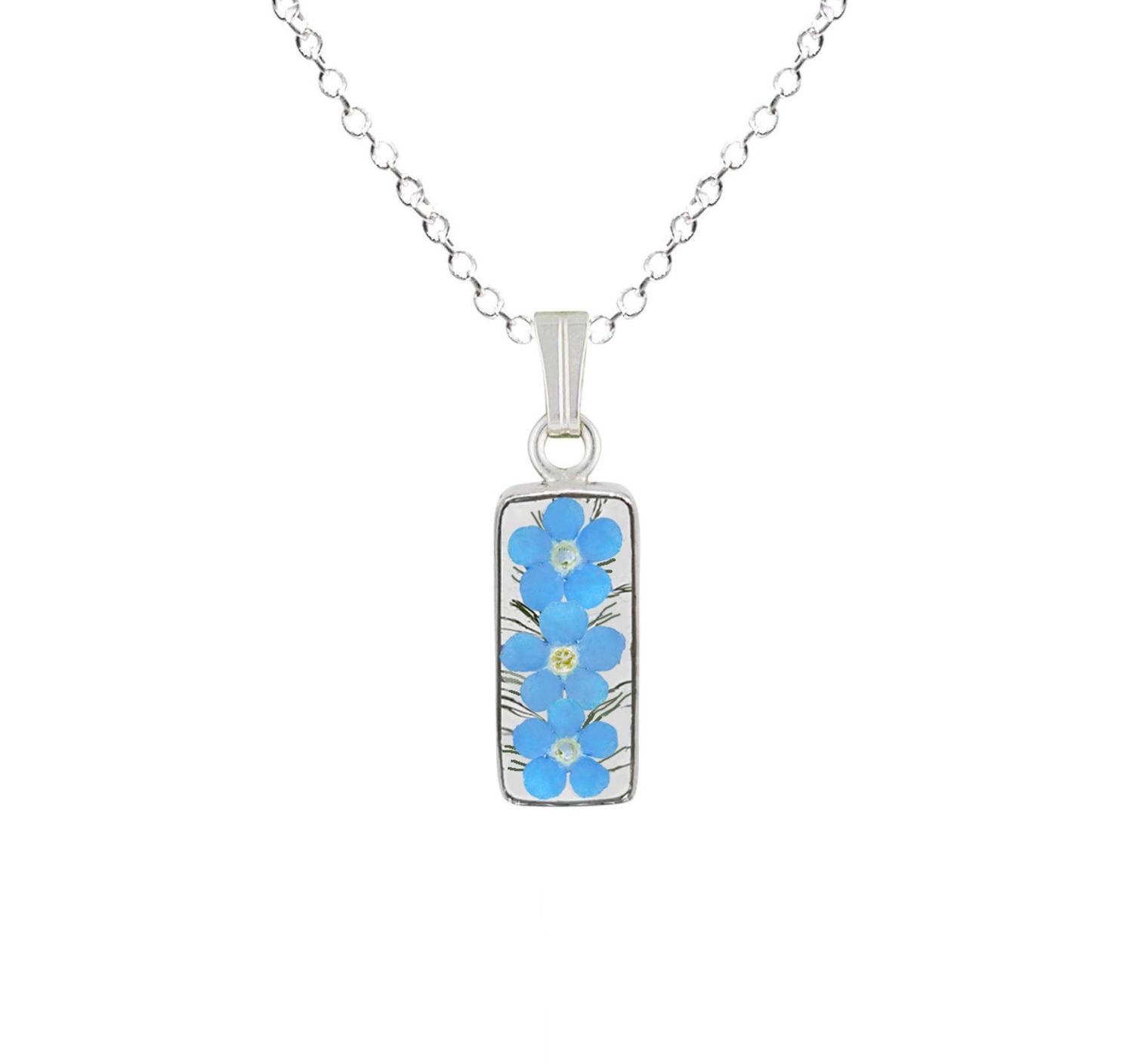 Forget me Not Necklace, Small Rectangle, Transparent.