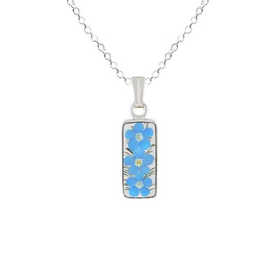 Forget me Not Necklace, Small Rectangle, Transparent.