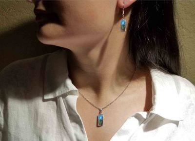 Forget me Not Necklace, Small Rectangle, Transparent.