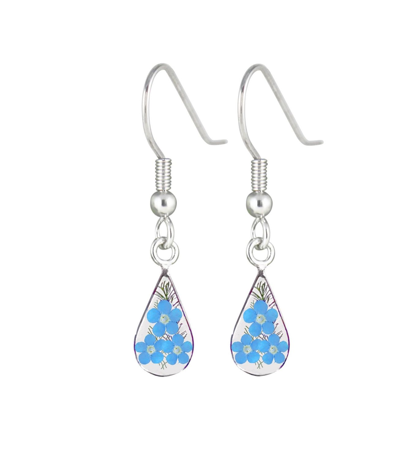 Forget Me Not, Teardrop Hanging Earrings, Transparent