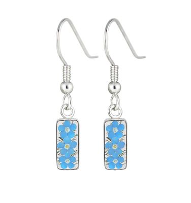 Forget-Me-Not, Rectangle Hanging Earrings, Transparent