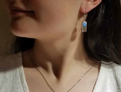 Forget-Me-Not, Rectangle Hanging Earrings, Transparent