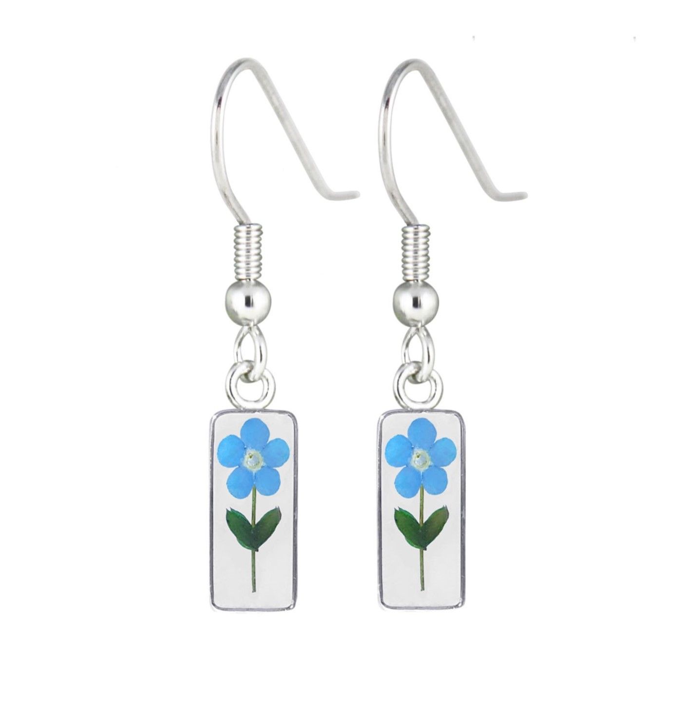 Forget-Me-Not, Rectangle Hanging Earrings, Transparent
