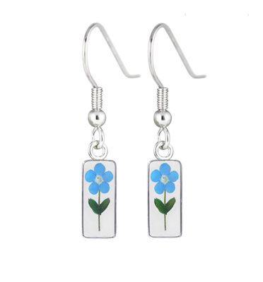 Forget-Me-Not, Rectangle Hanging Earrings, Transparent