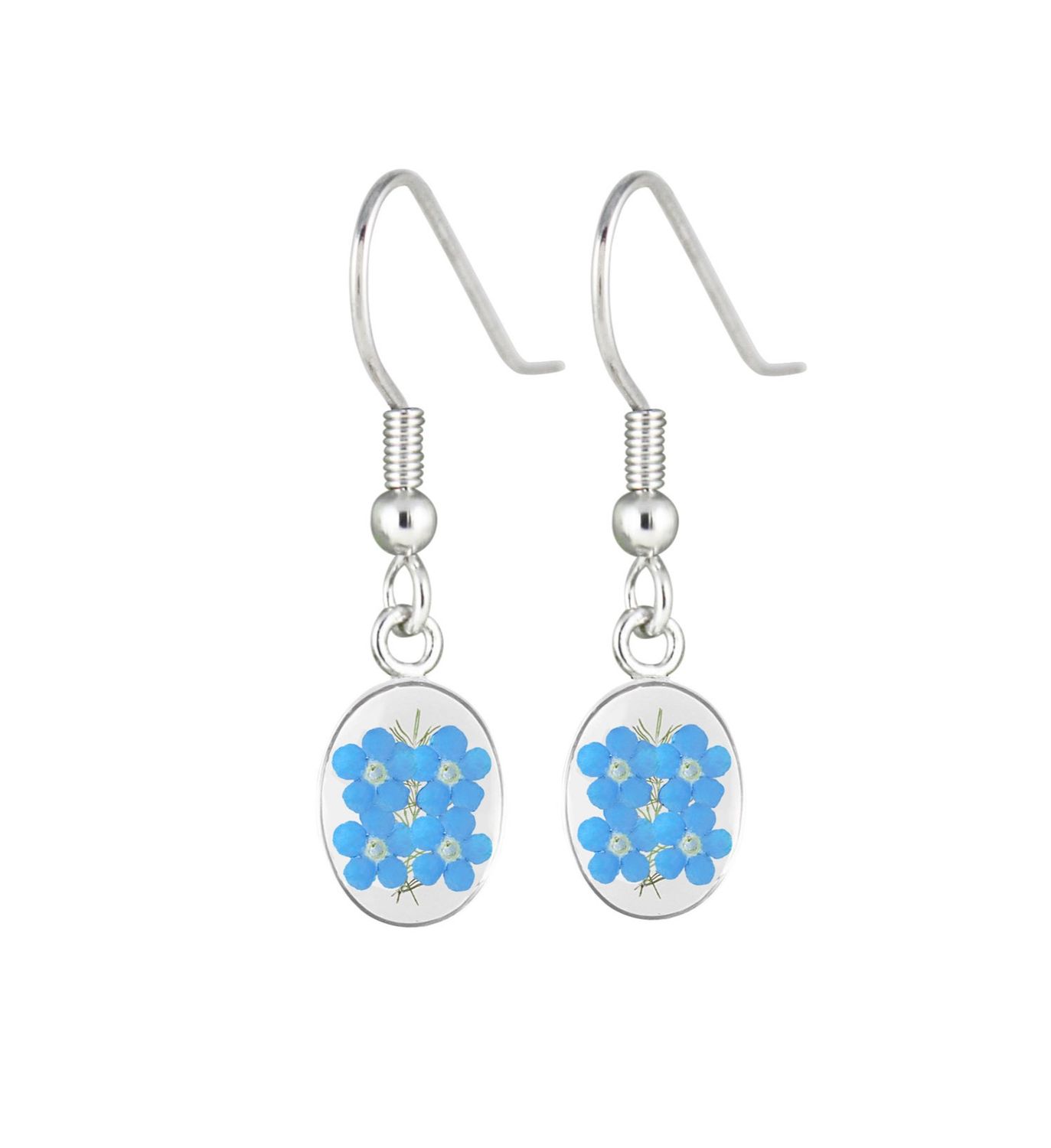 Forget  Me Not, Small Oval Hanging Earrings, Transparent.
