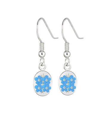 Forget  Me Not, Small Oval Hanging Earrings, Transparent.